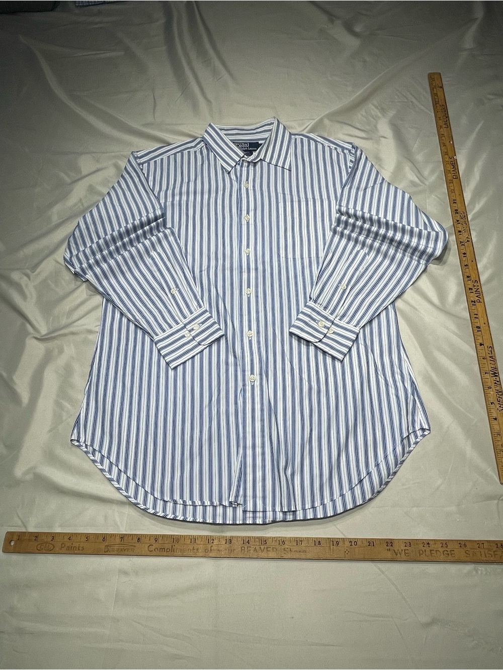 Ralph Lauren Blue and White Vertical Stripe Dress Shirt